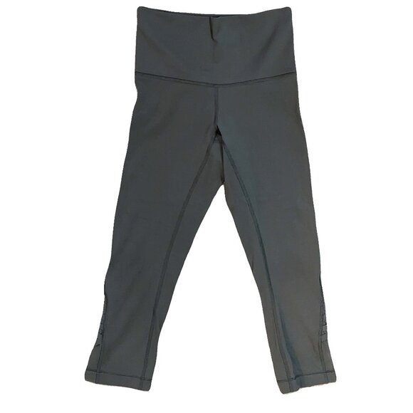 Lululemon Olive Green Leggings Mesh Criss Cross Sides  Preowned - Picture 1 of 4